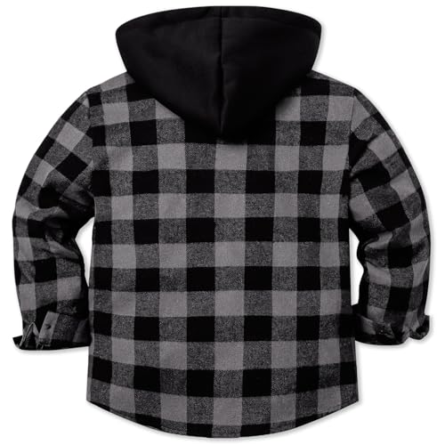 Cromoncent Boys and Mens Long Sleeve Hoodie Jacket Plaid Button Down Flannel Shirt Jacket2