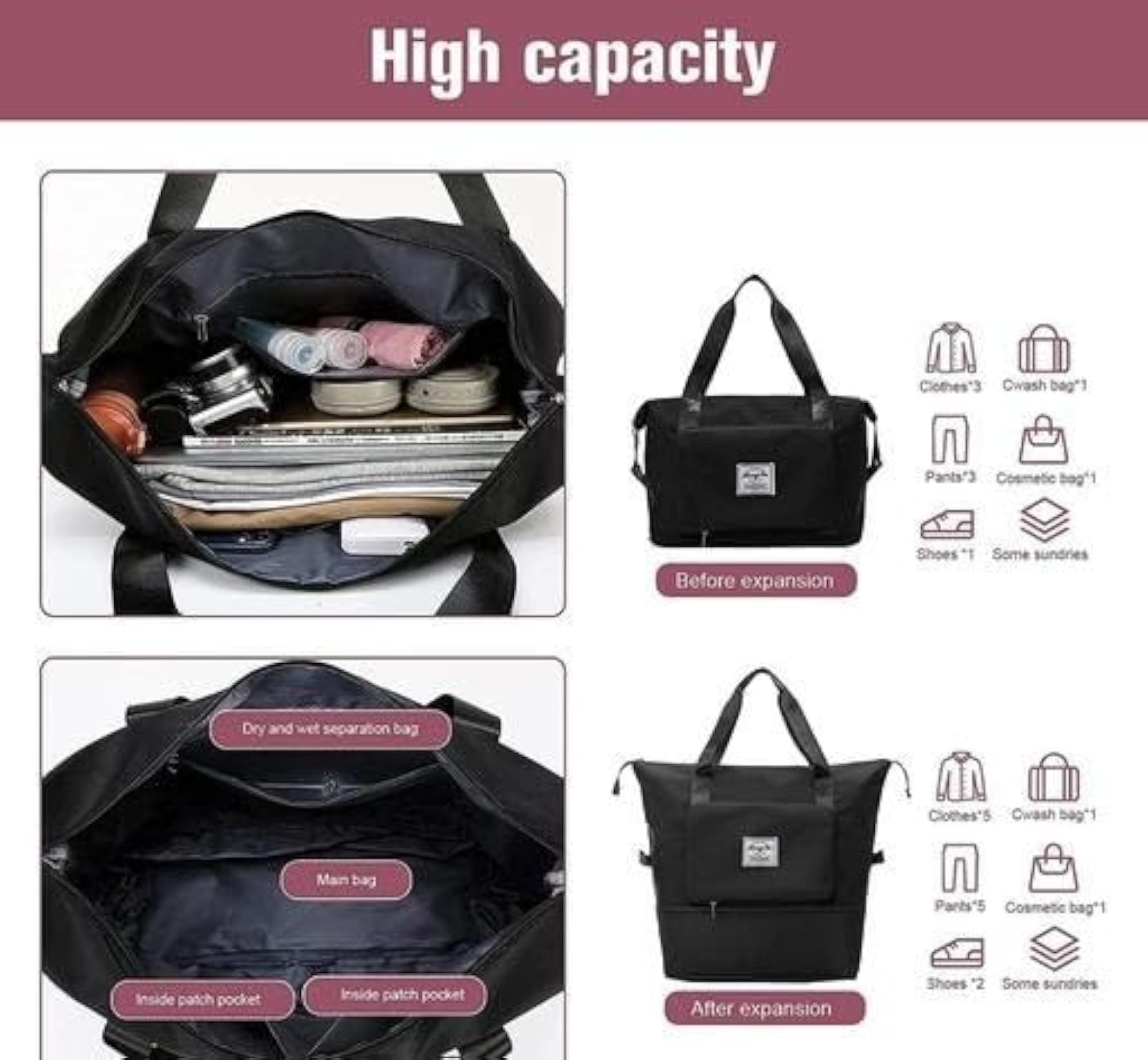 Polyester Expandable Tote Bag with Wheels, Waterproof Design