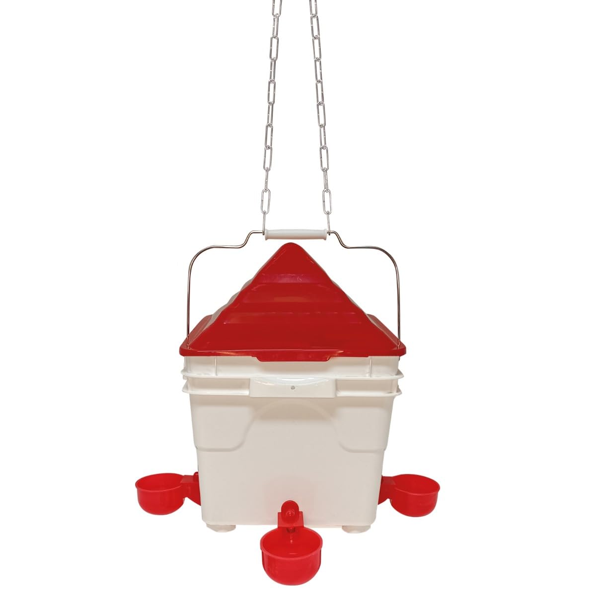 Breker Hühner Tränkeeimer 8 L + Futterautomat 6 KG [mit ABNEHMBAREN STANDBEINEN] Futterspender & Hühnertränke für Hühner, Enten und Gänse - inkl. 1M Metallkette - Automatiktränke - mit 4 Öffnungen