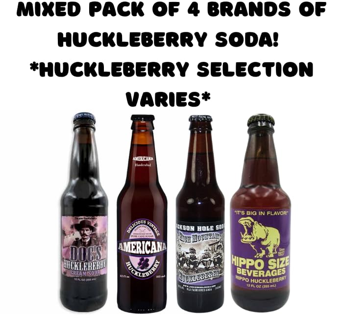 Huckleberry Soda Variety Sampler Pack | Premium Crafted Variety Pack from Around USA | Includes Crazy Soda Pop Bottle Opener (4 Pack)