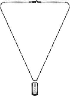 Hugo Boss Men's Black Steel Pendant with Chain Necklace, 1580577, Black, One Size