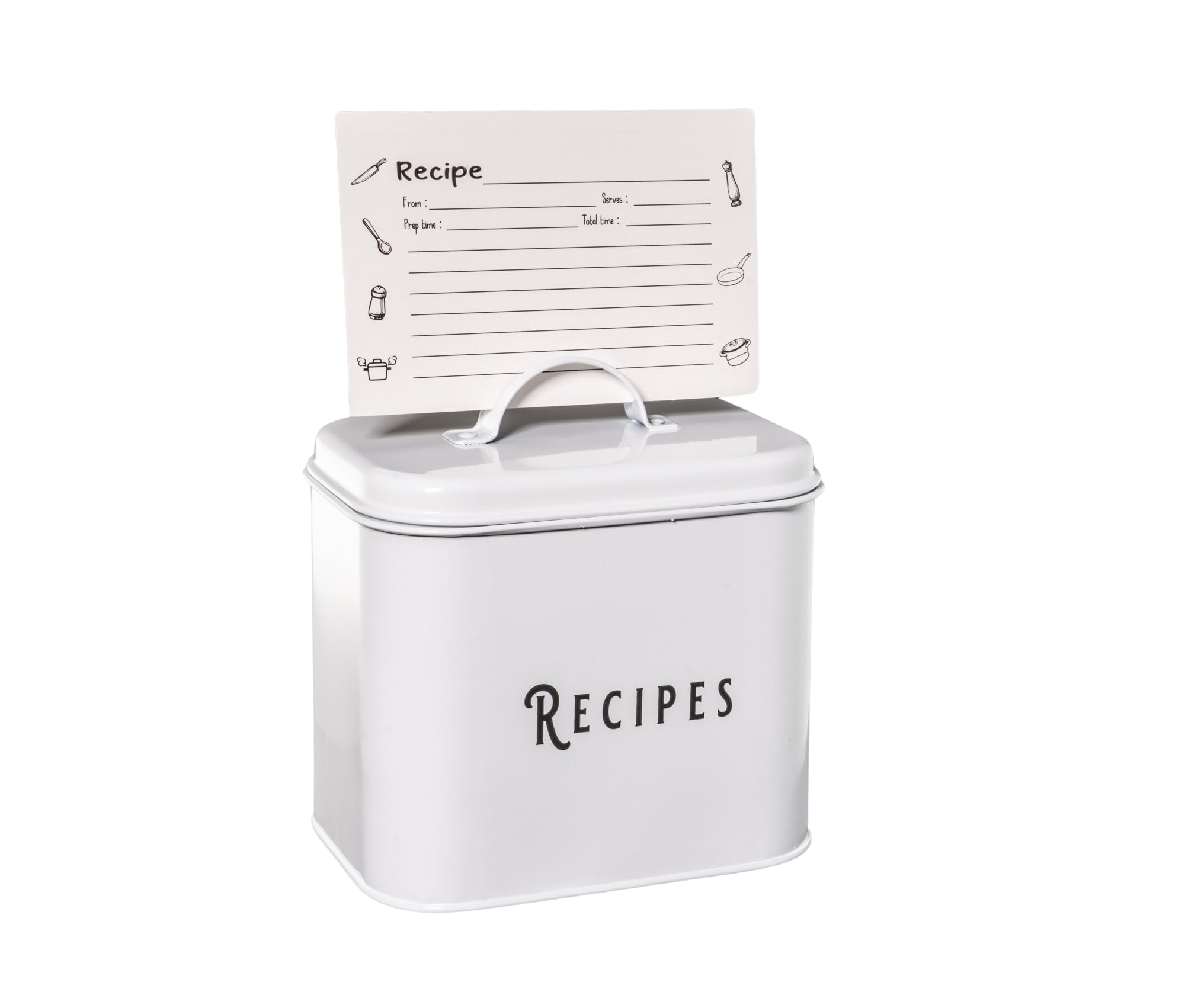 Caixa de receitas de metal Farmhouse com cartões e divisórias
