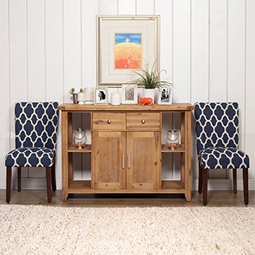 HomePop Parsons Classic Upholstered Accent Dining Chair, Set of 2, Navy and Cream Geometric
