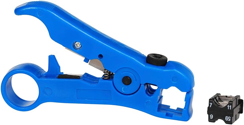 Universal Multifunctional Automatic Wire Stripper Cutter,Manual Stripping Tool, Cable Stripping Pliers for Flat or Round RG-59 RG-6 RG-7 RG-11(Blue)