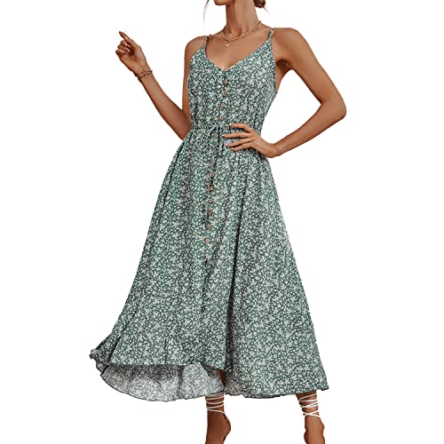 Image of BROVAVE Women's 2026 Summer Casual Boho Sundress Spaghetti Strap Midi Dress