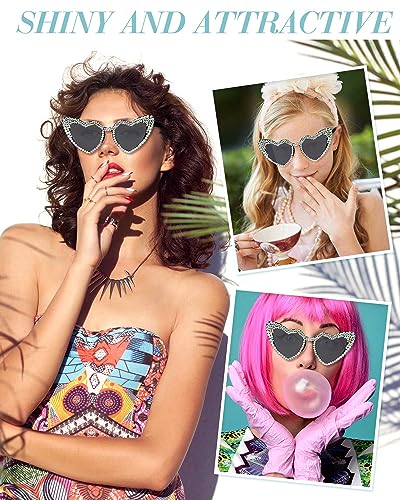 Kanayu 6 Pairs Heart Rhinestone Sunglasses Women Sunglasses for Bride,Bridesmaid,Wedding,Bachelorette Party(Black)4