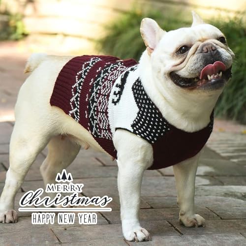 SKXEO Hund Weihnachten Pullover V-Ausschnitt gestrickt Welpe Pullover Weste Rentier Haustier Kleidung Outfit für kleine mittlere große Hunde Katze Pullover(Rentier Pullover,S)