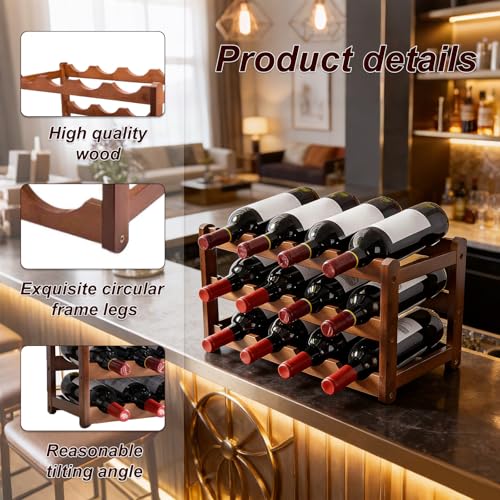 Wooden Wine Rack for 12 Bottles Wine,3 Tier Free Standing Wines Storage,Small Wine Racks Countertop,Standing Bottle Wine Shelf for Kitchen,Cabinet,Cupboard,Bar,Cellar(L43x W23.5x H25cm) - Image 5