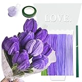 Aokelily Lila Tulpenstrauß Pfeifenreiniger Handwerk 400 Pcs Pfeifenreiniger Bulk, Chenille Stiele für DIY Blume Machen Kit mit Blumendrähten, Gartenarbeit Band, Staubgefäße & Ribbon (Lila tulpen)