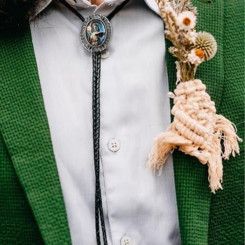 Image of AZORA Western Cowboy Bolo Tie Men Leather Necktie Leather Cord Turquoise Stone Bolo Ties for Men Women
