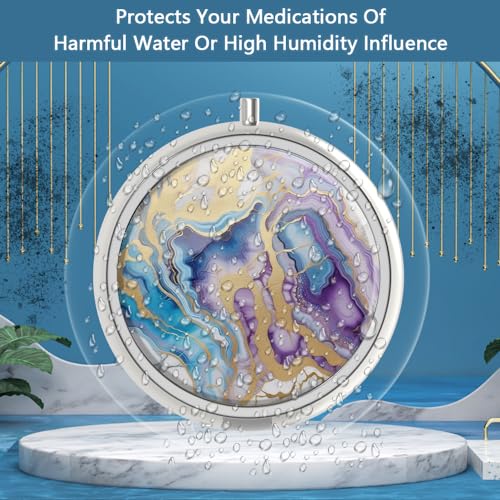 Image of Pill Box 3 Compartment Medicine Pill Case Portable for Pocket or Purse Pill Boxes Decorative Metal Medicine Vitamin Organizer Unique Gift(Abstract Marble)