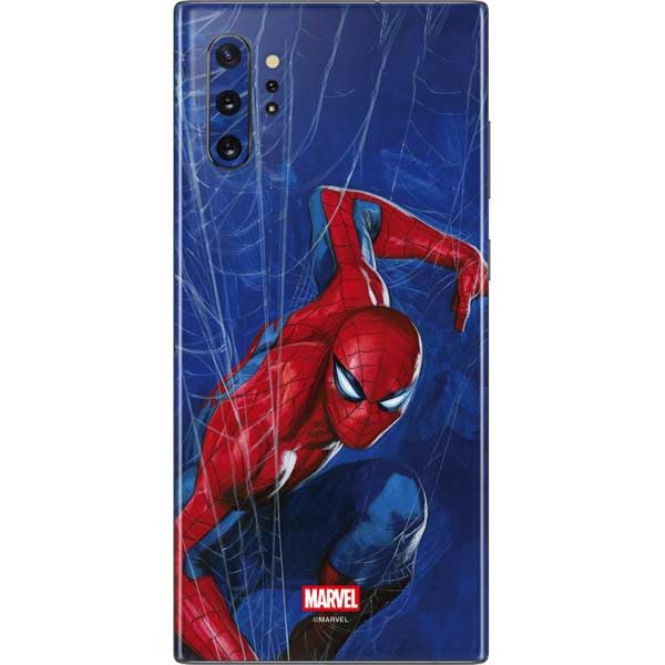 Skinit Decal Phone Skin Compatible with Galaxy Note 10 Plus - Officially Licensed Marvel Spiderman World of Webs Design