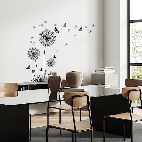 Miniatura 2 de Tanlaby Diente De León Pegatinas De Pared Mariposa Vinilo Decorativo Dormitorio Salón Tv Sofá Pared Oficina Pegatinas Pared Decoración Negro