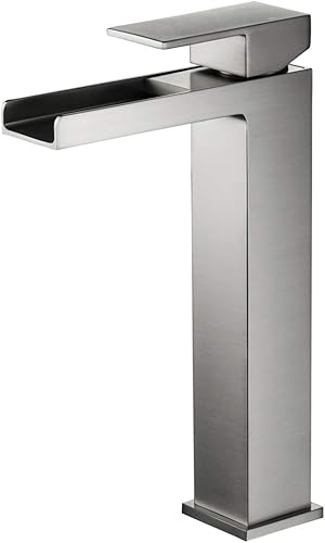 KIBI Grifo de lavabo de latón con una sola manija en cascada, grifo de lavabo con manguera de agua (níquel cepillado)