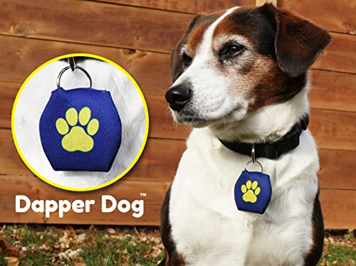Image of Dapper Dog - Dog Tag Silencer with Tag Ring (Dark Blue with Yellow Paw Print)