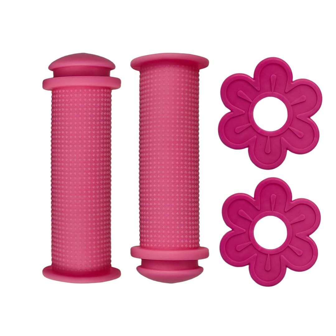 Suncross Kids Bicycle Handle Grips | Soft Rubber Anti-Slip Handlebar Grips with Flower End Caps | 95mm | Pink | 1 Pair-picture-17