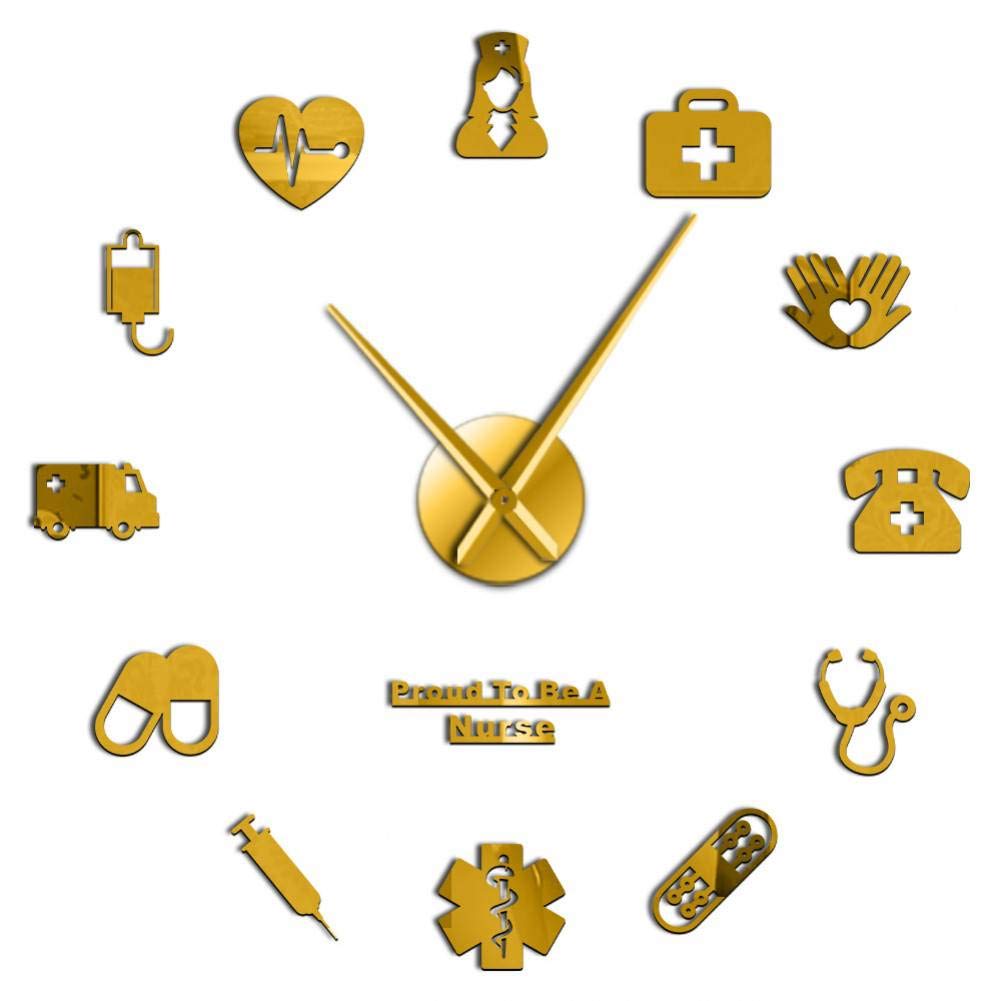 FIDMEK Wall Clock Proud To Be A Nurse Doctor & Nurse Kit Diy Large Wall Clock Medical Office Hospital Wall Art Decor Long Hands Clock Wall Watch