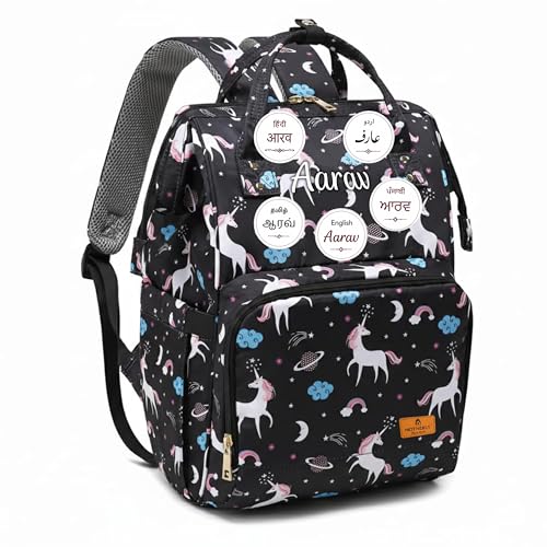 Image of Motherly Elegant Customized Diaper Bag for Mothers for Trave with Warranty, Maternity Bag for Newborn Baby, Mothers Travelling Bag, Multipocket Baby Bag, Hospital Bag for Moms (Unicorn Black)