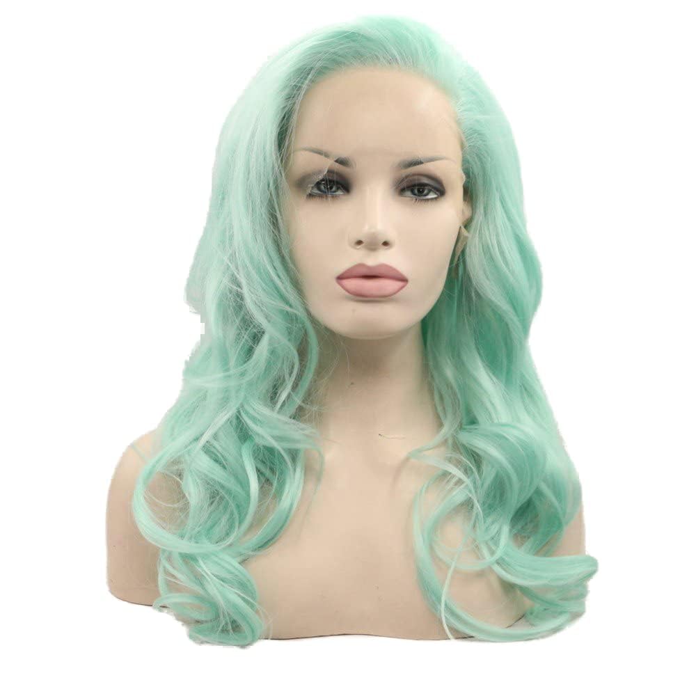Xiweiya Mint Green Lace Wig Heat Resistant Fiber Hair Mermaid Green Blue Color Mixed Synthetic 13 * 3 Lace Front Wig for Women Hair Replacement Wig Half Hand Tied 24" Wig