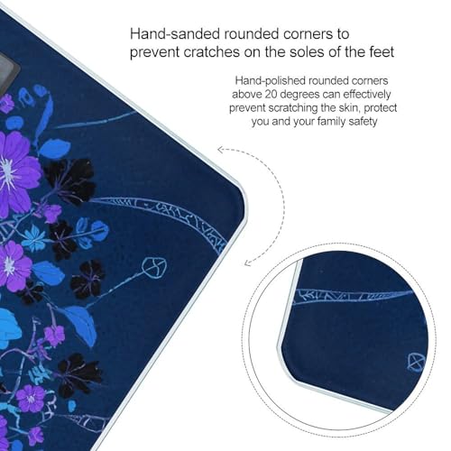 Báscula de baño digital con diseño floral azul, púrpura y negro miniatura 4