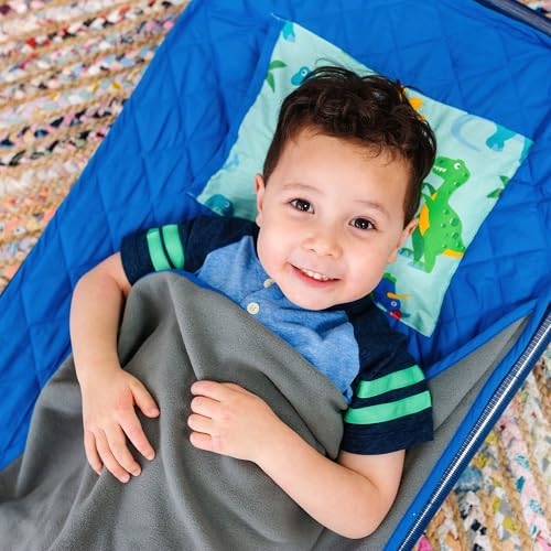 Image of Wildkin Modern Kids Nap Mat with Pillow for Boys - Soft & Cozy Cotton Blend, Elastic Straps, Toddler Sleep Mat for Daycare, Preschool, Kindergarten & Travel, Ages 3-7, Machine Washable - Dinosaur Land