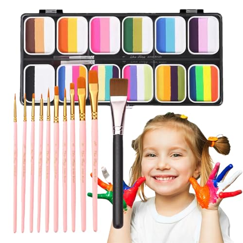 Kit de peinture pour le visage lavable - Palette d'art professionnelle 12 couleur, ensemble de peinture Rainbow Body | Couleurs de visage créatifs durables, peinture de corps artistique pour ,