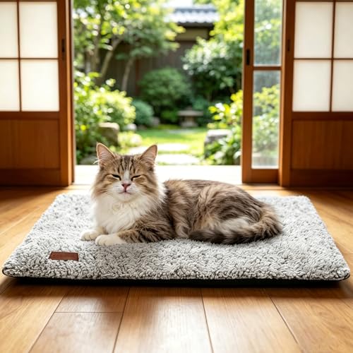 ペット用ホットカーペット 電気不用 猫用 ホットマット 洗える ペットヒーター 猫 あったかグッズ ペット用保温マット 体温で蓄熱 猫 ベッド 寒さ対策 冬グッズ やわらか あったか 小動物対応 滑り止め（ライトグレイ 61×46cm）