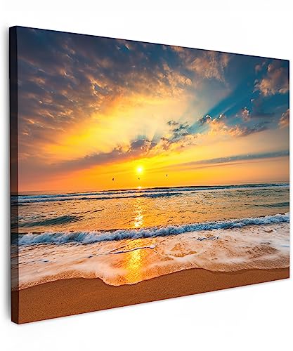 MuchoWow© Impressions sur Toile 80x60 cm Deco Tableau Murale Decoration Salon Peinture Tableaux Chambre Toiles Maison Coucher de soleil - Plage - Mer - Nuages...