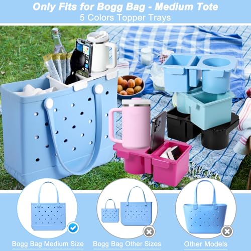 Tray Topper with Cup Holder for Bogg Bag Medium Tote - Phone Holder & Drink Holder Fits for Stanley 40oz - Beach Bag Top Organizer Storage Lid (White)2