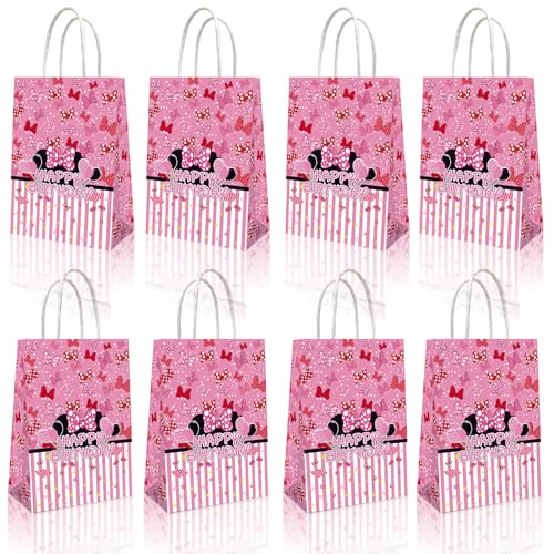 PTUSAL 20 Pink Mouse Goodie Bags for Candy Cookie Snack Party Favors Decor