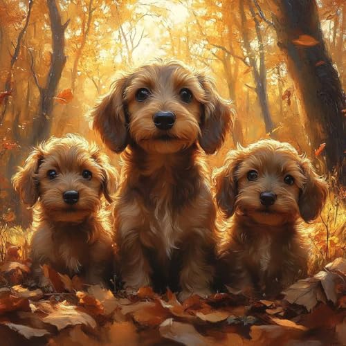 数字油絵 木, 油絵 キャンバス ホーム オフィス装飾, 犬 DIY Paint by Numbers for Adults, 数字塗り絵 含む アクリルペイントそして ブラシ, 適切な 大人 初心者, ペイントバイナンバー, ギフト 女性, 70x70c