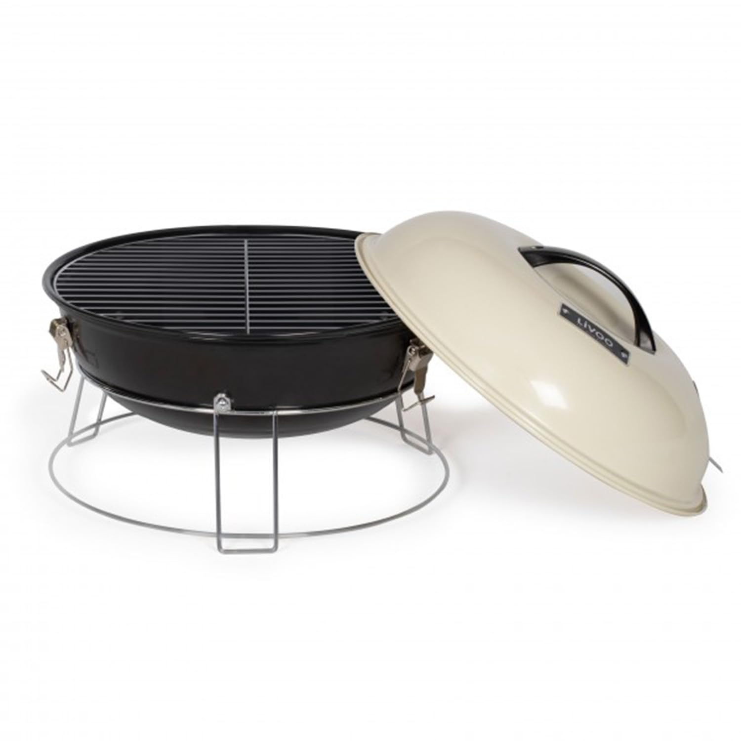 Barbecue à Charbon Portable Livoo DOC301 - ø34 cm, Grille Cuisson chromée - Revêtement en acier émaillé, avec clapet d'aération