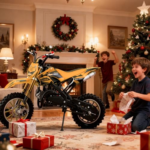 Image of 50cc Dirt Bike, 2 Stroke Gas Mini Bike for Kids 8-10 2025 Upgraded, Orange