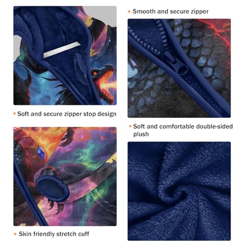 Dragon Breathes Fire in Space Toddler Fleece Jacket Girl Boys Hooded Fleece Jacket Coat Warm Outwear Zip-up 3-10T3