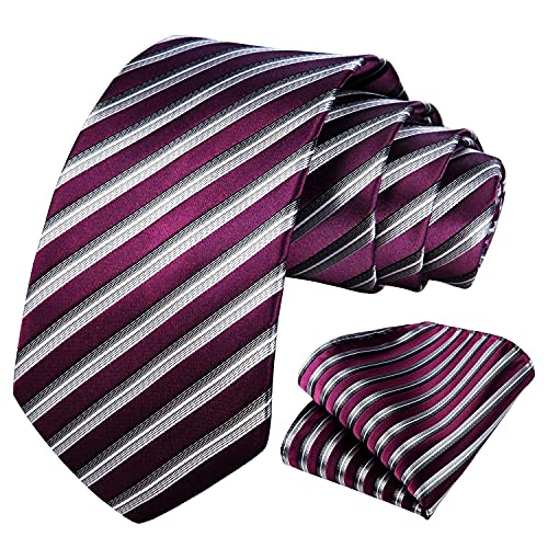 Image of HISDERN Stripe Tie Mens Ties with Pocket Square Set Classic 3.4'' Silk Formal Necktie Handkerchief for Business Wedding