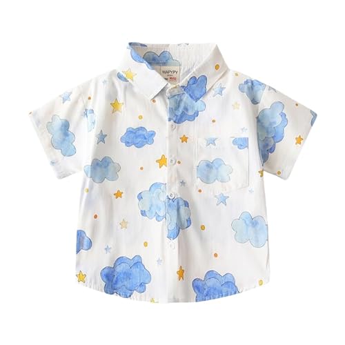 Image of Irsutey Toddler Baby Boys Cute Cartoon Prints Lapel Collar Blouse Button Down Summer Cotton Casual T-Shirt (White,18 Months)