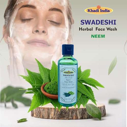 Image of Khadi Natural 100% Herbal Neem Face Wash - Anti-Acne & Purifying Cleanser, Fights Pimples & Bacteria, Sulfate & Paraben Free - 420ml