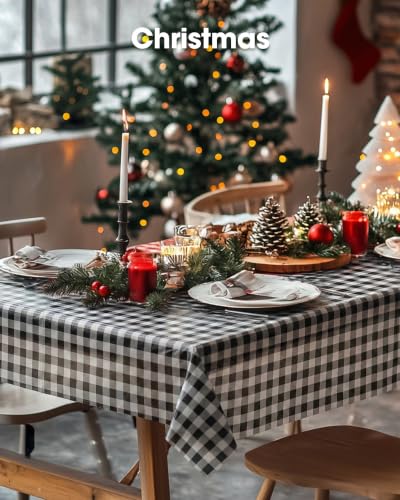 Image of Pureegg Plastic Table Cloth Disposable 54x108 Inch 10 Pack, Black Plaid