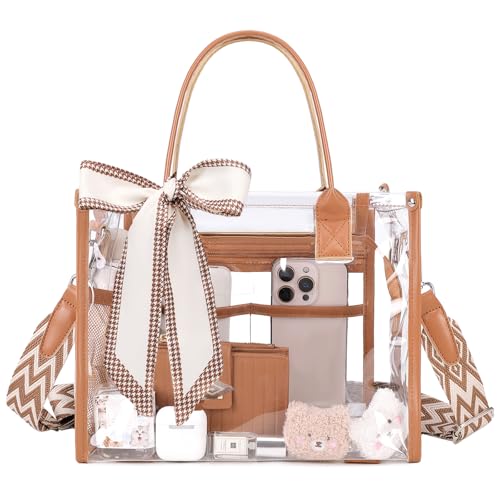 Image of Clear Tote Bag Stadium Events Transparent Clear Purse for Women Thick PVC Shoulder Bag with Guitar Strap for Concert