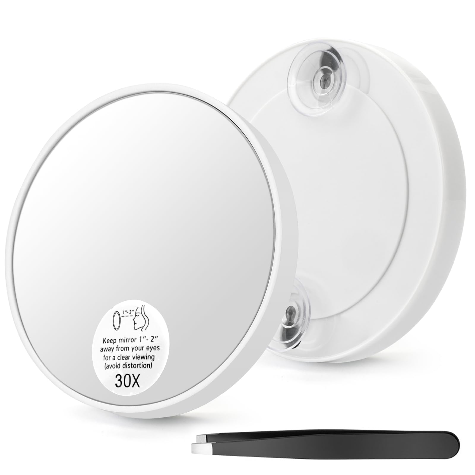 TESSTSY Espejos de Aumento, Espejo Aumento Viaje 30x, Espejo de Aumento 30X Pequeño con Ventosa y Pinzas, Espejo con Aumento para Maquillaje, Dormitorio, Baño y Viajes (8.8 cm/ 3.46in)