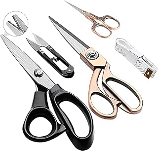 Fabric Scissors 8Inch,Pinking Shears 9.25Inch,Dressmaking Scissors ,Embroidery Scissors with Thread Snips Measuring Tape, Zig Zag Scissors,Heavy Duty Sewing Scissors for Cutting Fabric Tailoring 5 Pcs
