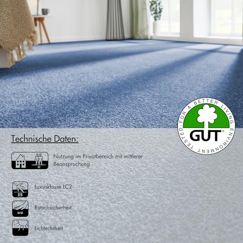 andiamo Teppichboden Izmir für Wohnzimmer und Kinderzimmer - Teppichboden Meterware zum Verlegen - Teppichbelag mit hoher Trittschalldämmung - weicher Teppichboden 400 x 600 cm Dunkelblau