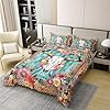 100% Cotton Farm Cow Skull Duvet Cover Retro Pink Daisy Yellow Poppy Bedding Set for Kids Teens Adults Watercolor Teal Blue Stripes Boho Exotic Comforter Cover,2 Pillowcases(No Comforter) Queen Size #1