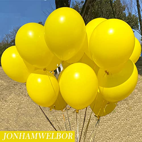 Image of Jonhamwelbor Yellow Balloons 12 inch 100 Pack Matte Dark Yellow Latex Helium Balloons for Baby Shower Birthday Wedding Party Decorations (With Ribbon)