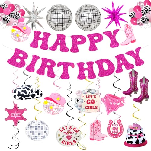 Swpohrat 62 Pcs Pink Disco Cowgirl Party Decorations