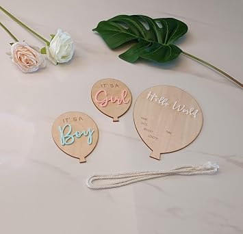 Air Balloon Gender Reveal Wooden Sign,3ps 3D Its a Boy Its a Girl Wooden Sign & Hello World Sign,Birth Announcement Sign for Hospital,Boy or Girl Gender Reveal