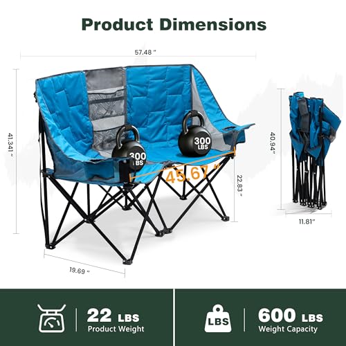 Image of SUNNYFEEL Folding Double Camping Chair Oversized Loveseat for Adults