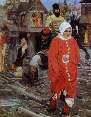 Peinture à l'huile Andrey Ryabushkin - Reproduction A XVII Century Moscow Street 8x10 Pouces