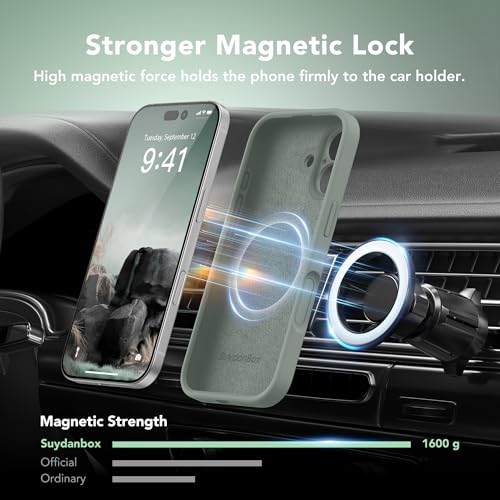 Image of Magnetic for iPhone 16 Case, Compatible with MagSafe, [Screen Protector + Full Camera Protection], Silicone Shockproof Anti-Scratch Protective Phone Case for iPhone 16 6.1 inch, Calke Green