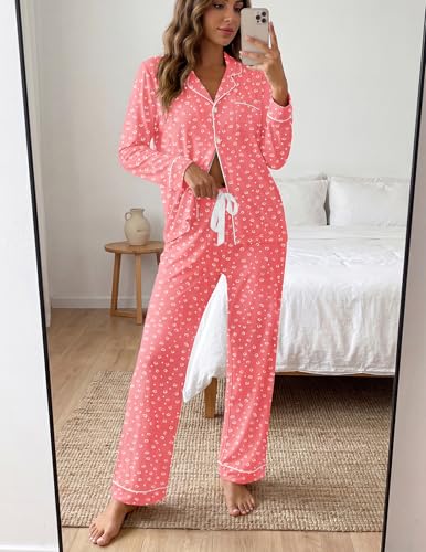 Image of ZMJ Womens Pajamas Sets 2 Piece Long Sleeve and Pant Pj Sets Button Up Sleepwear